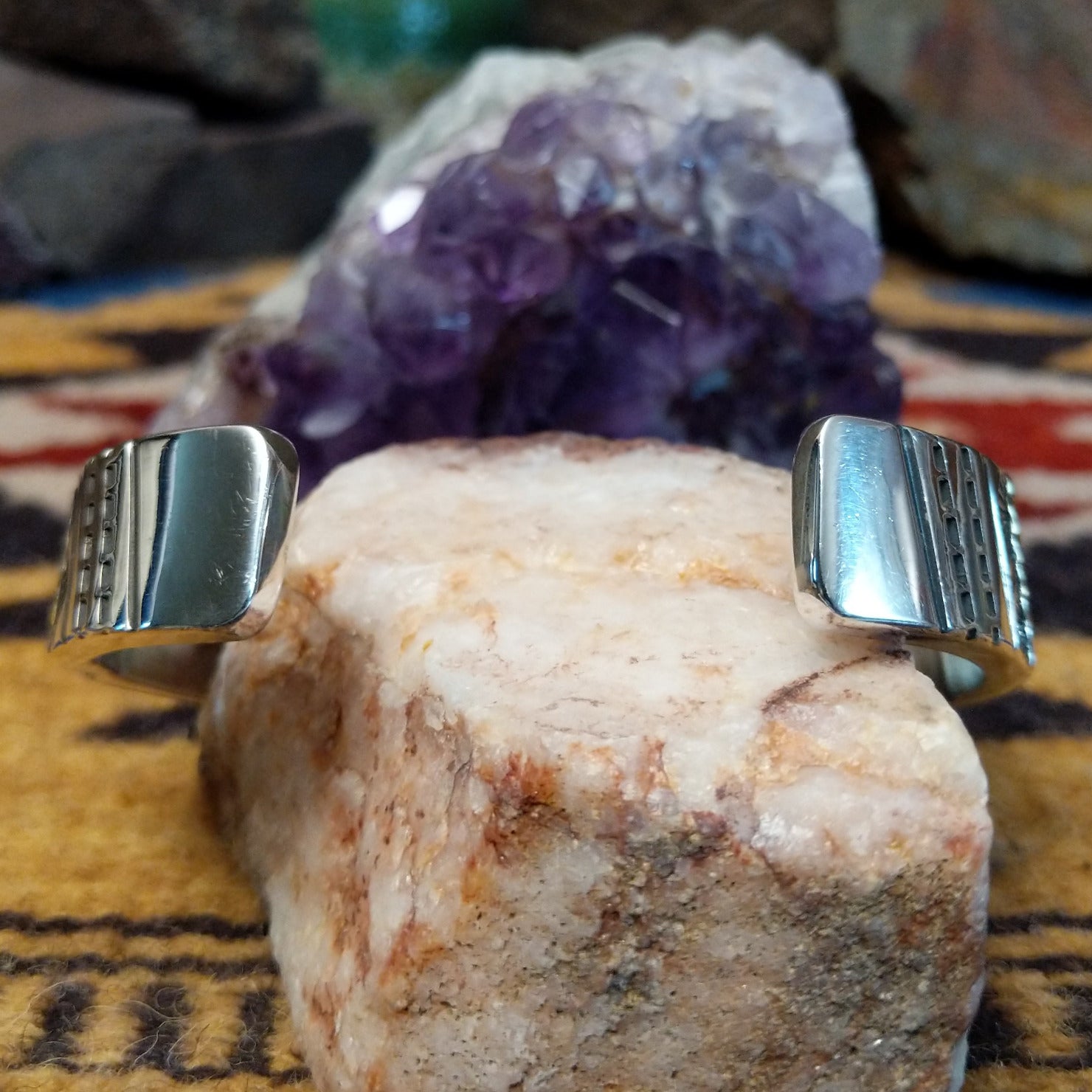 Interior view of handcrafted cuff showing band thickness and fit.