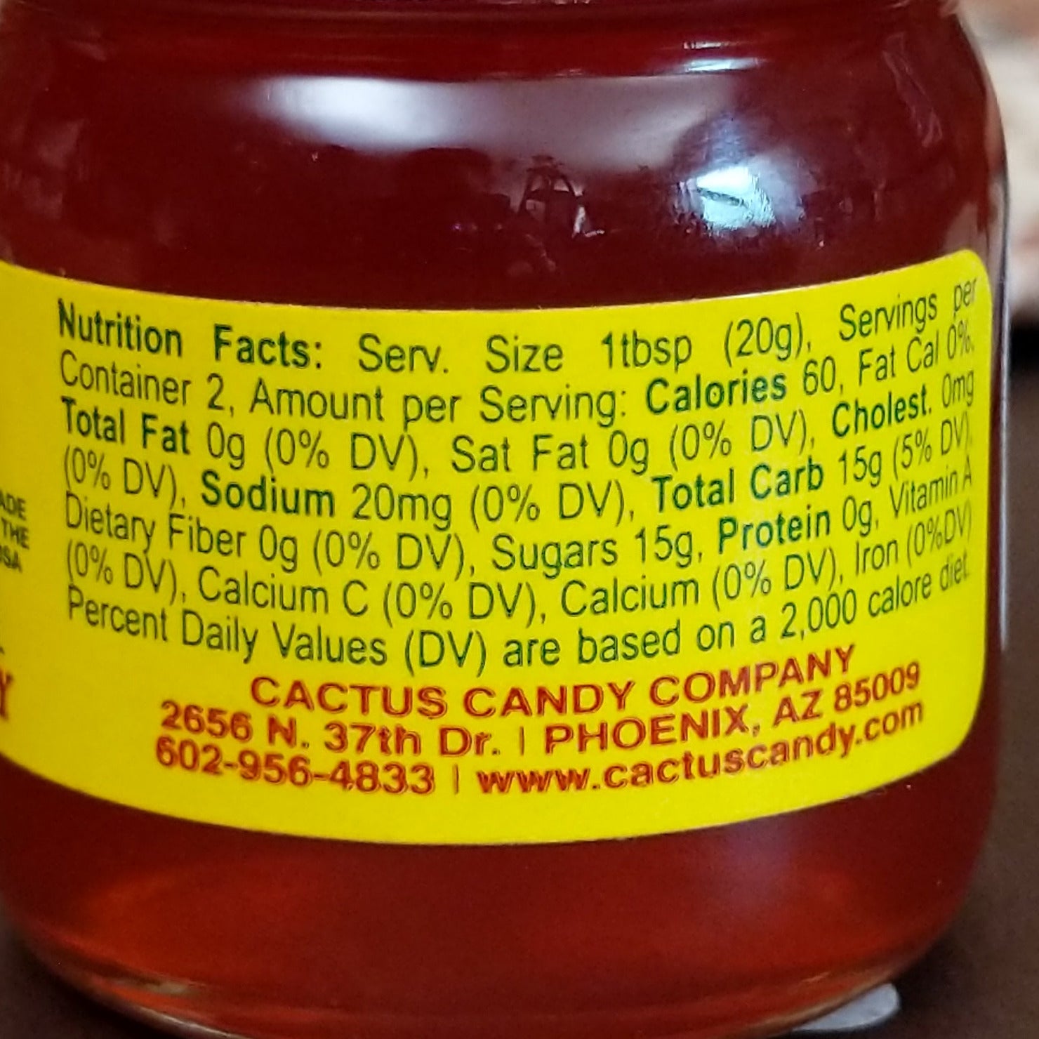 Closeup of ingredients for 5 oz jar of cactus jelly