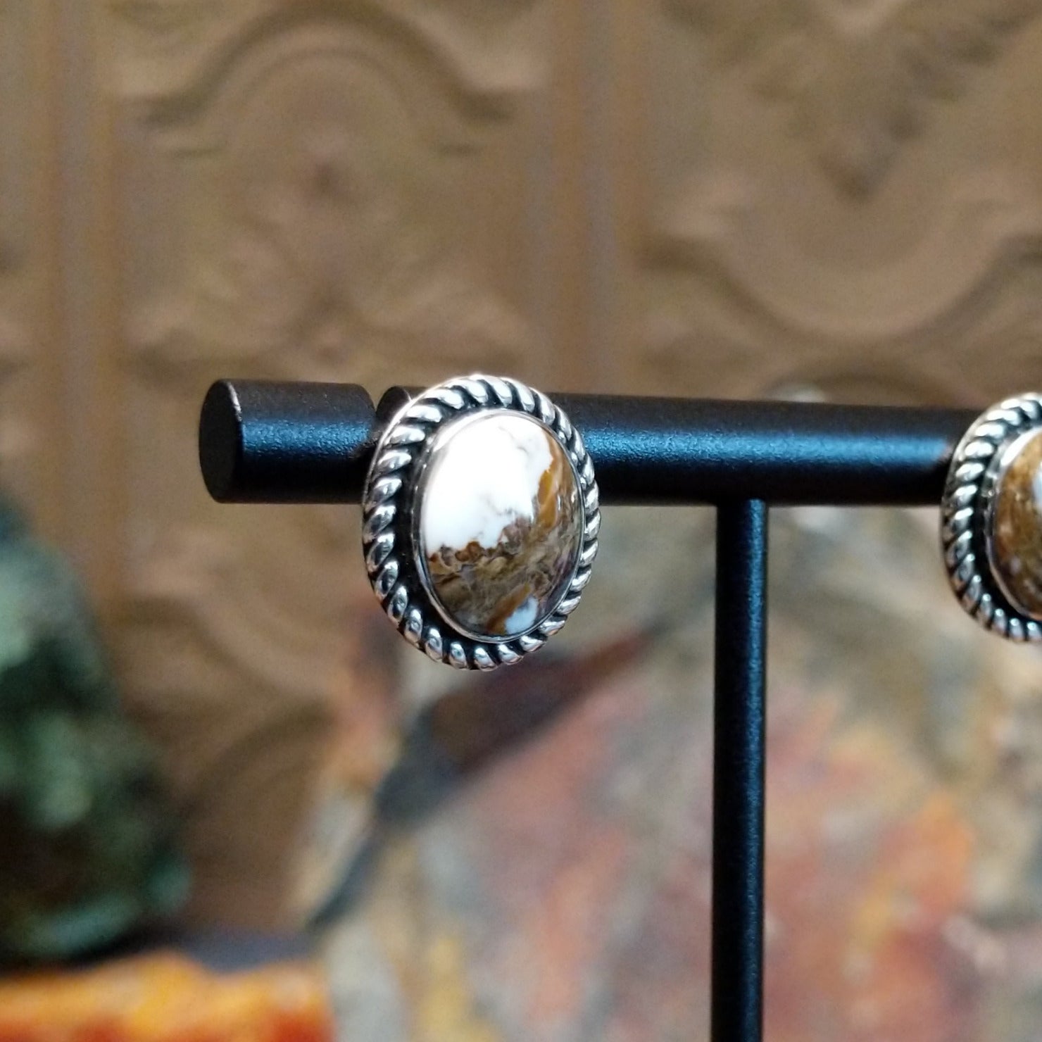 Wild horse stones set in twisted rope bezels.