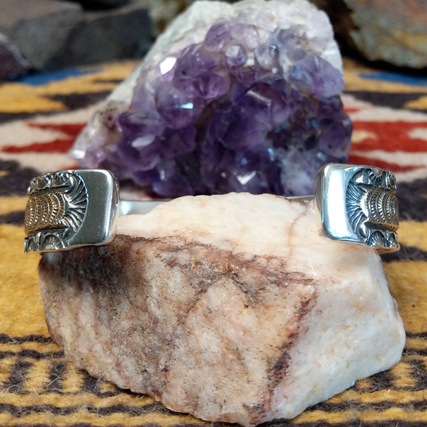 Interior view of handcrafted cuff showing band thickness and fit.