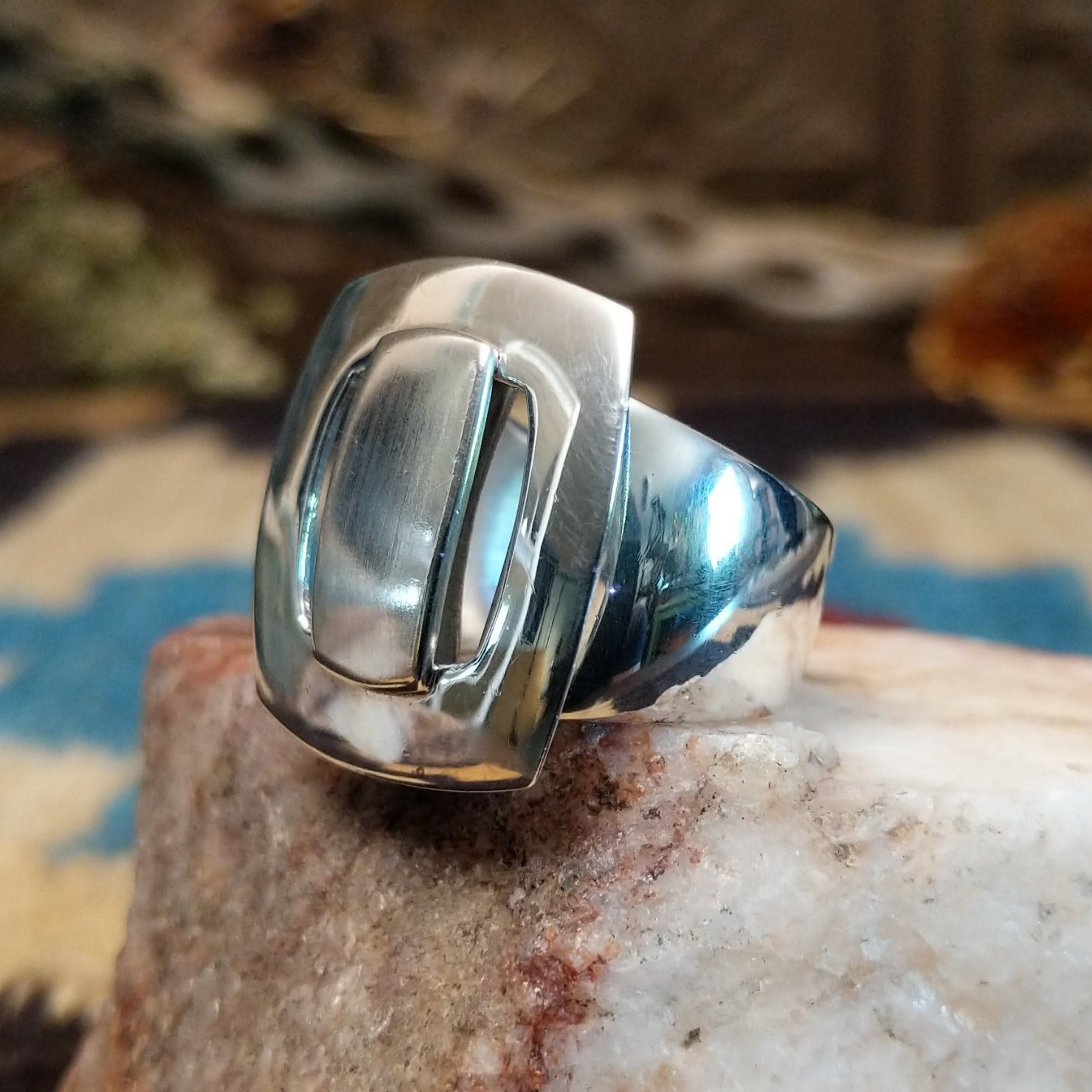 Sterling silver ring with bridge centerpiece.