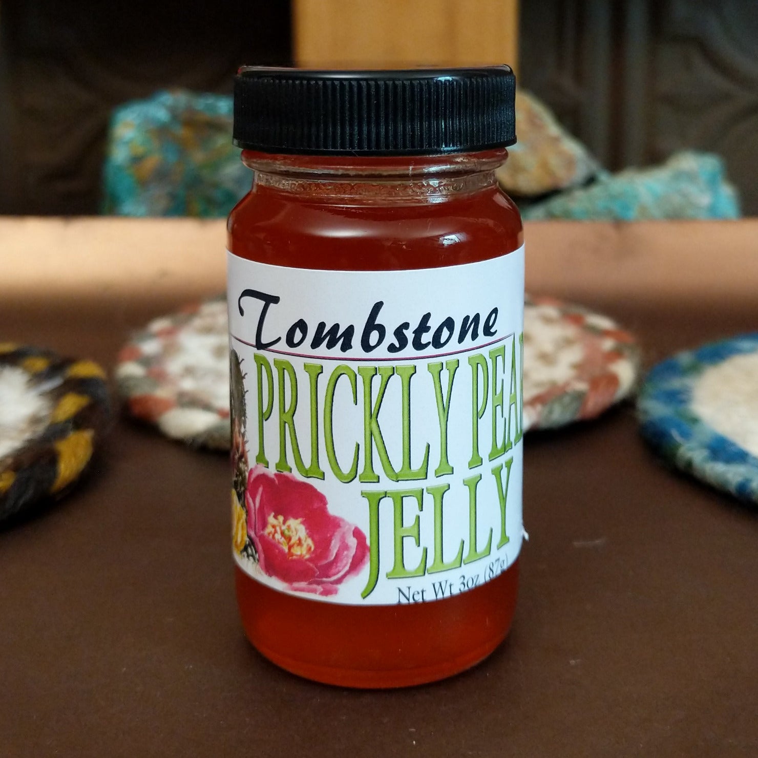 Jar of 3 oz Tombstone Prickly Pear Jelly.