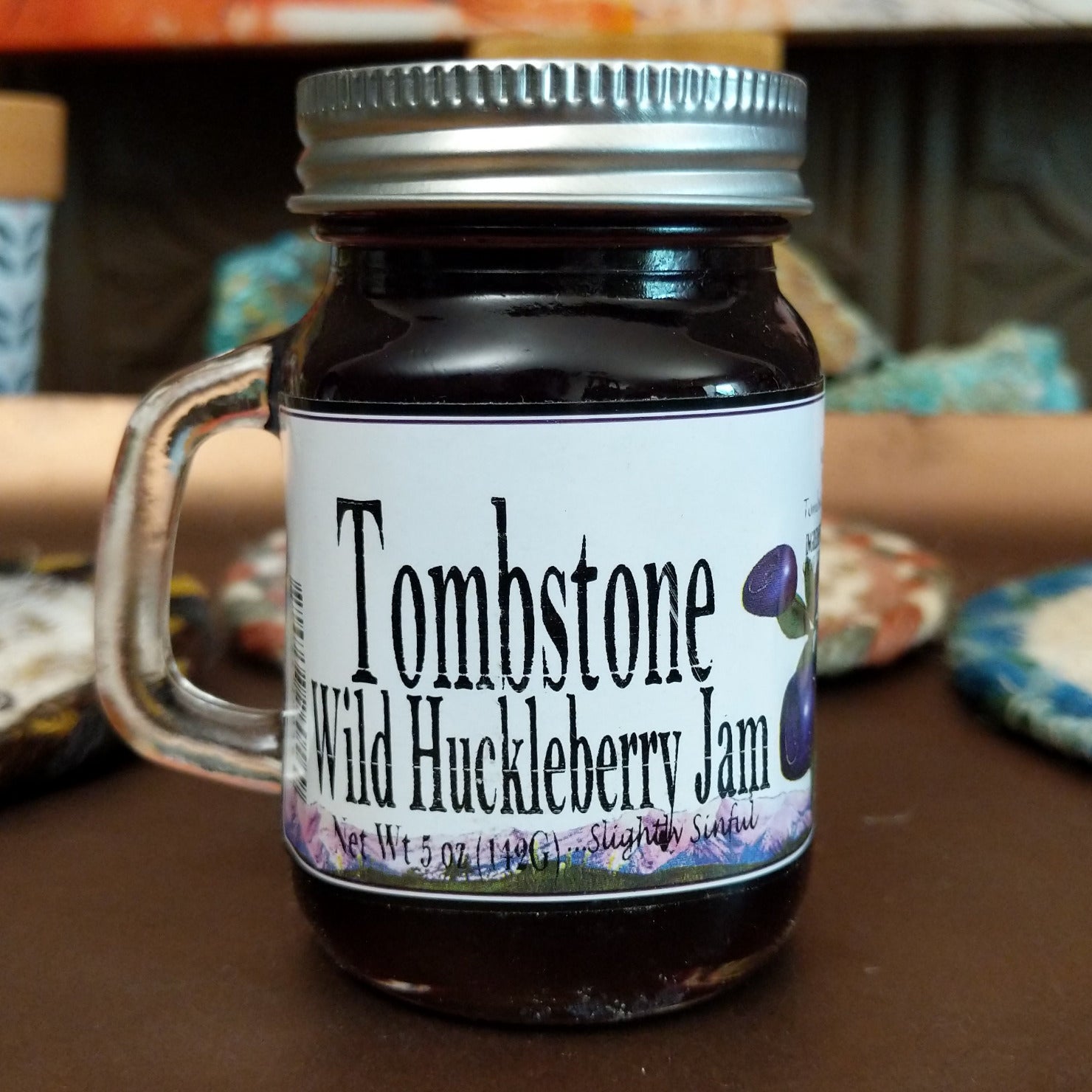 Shaker jar of Tombstone Wild Huckleberry Jam.