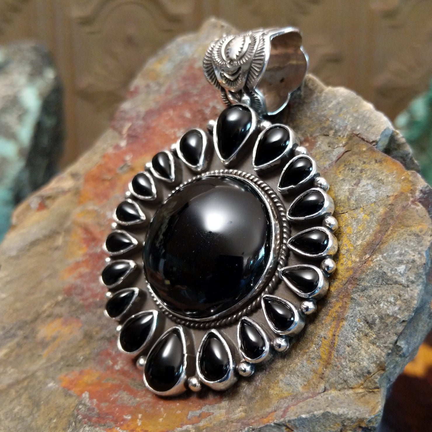 Floral Black Onyx Pendant by Angela Martin SWSG-PND-0026