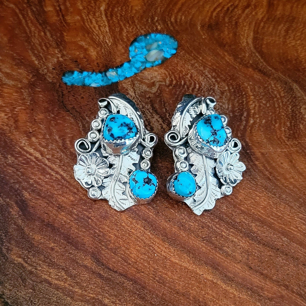 Traditional Navajo Turquoise Post Earrings Front View