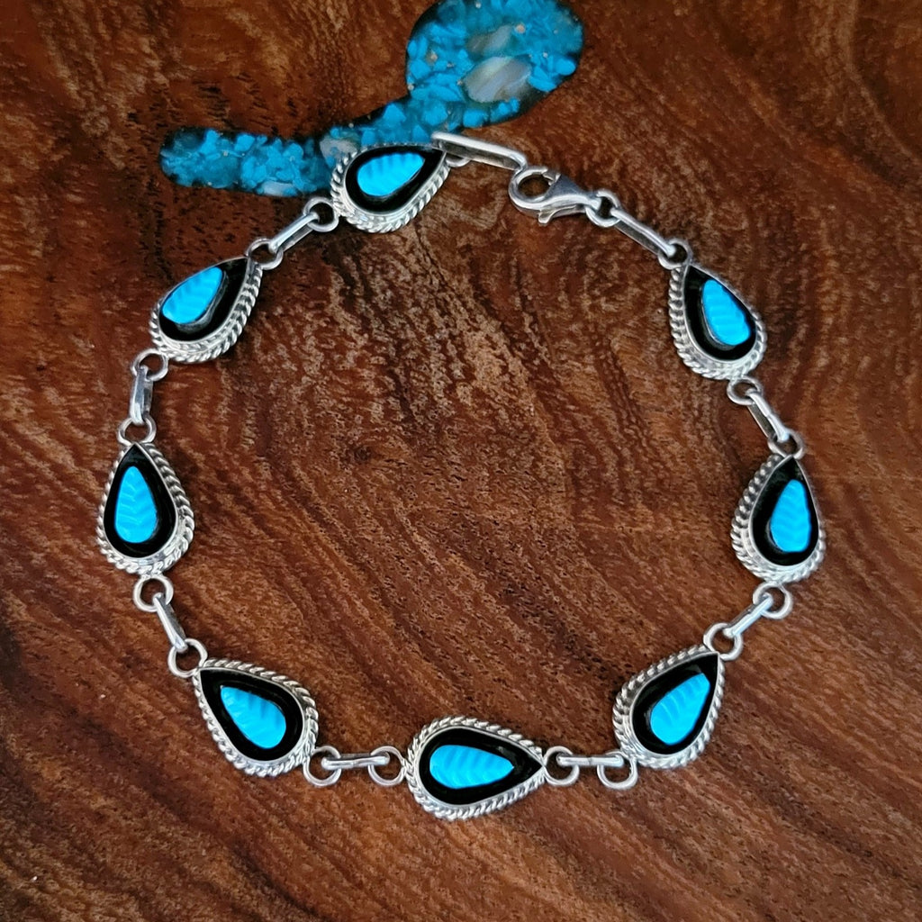 Zuni Made Shadow Box Turquoise Link Bracelet Front View