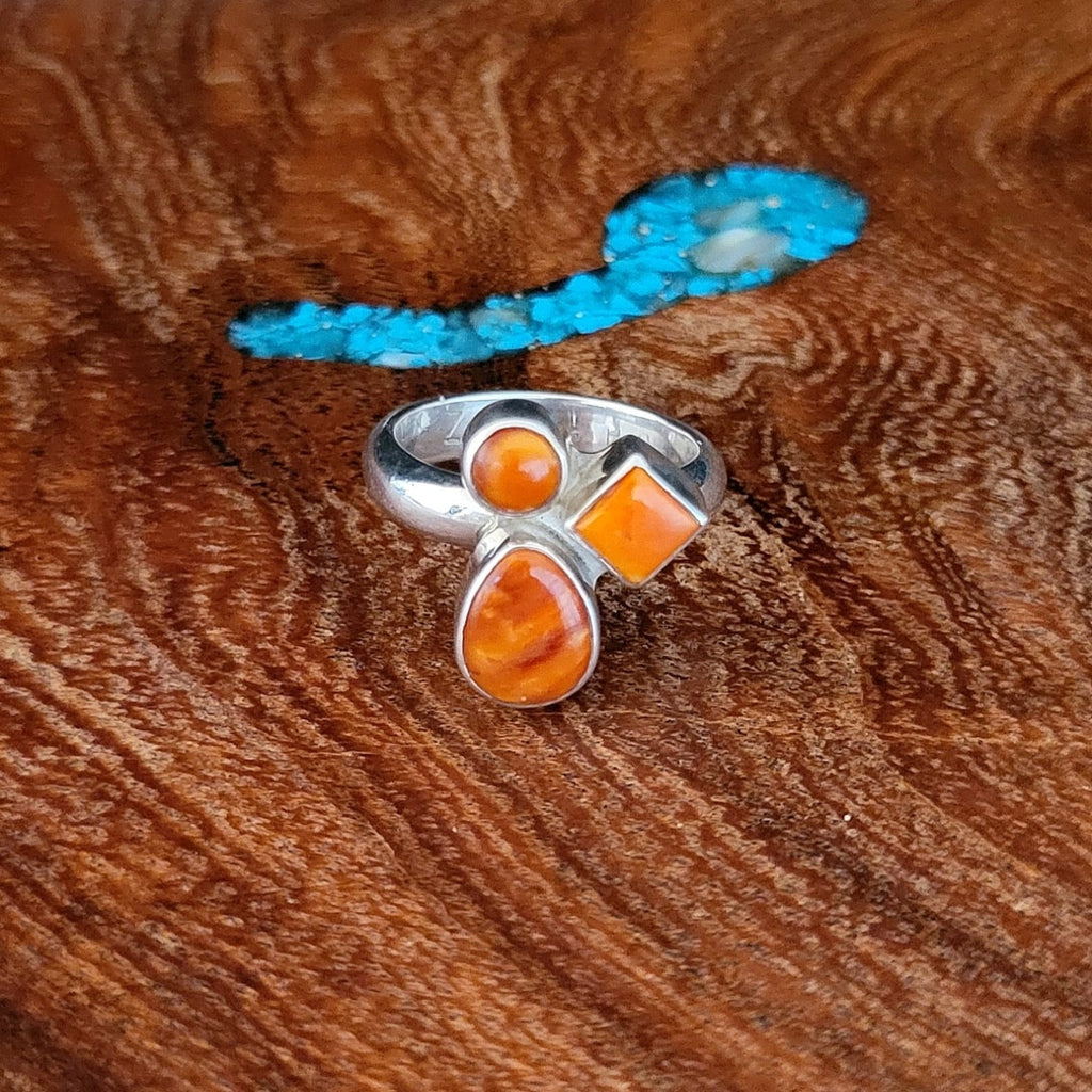 Navajo Made Orange Spiny Oyster Ring Front View