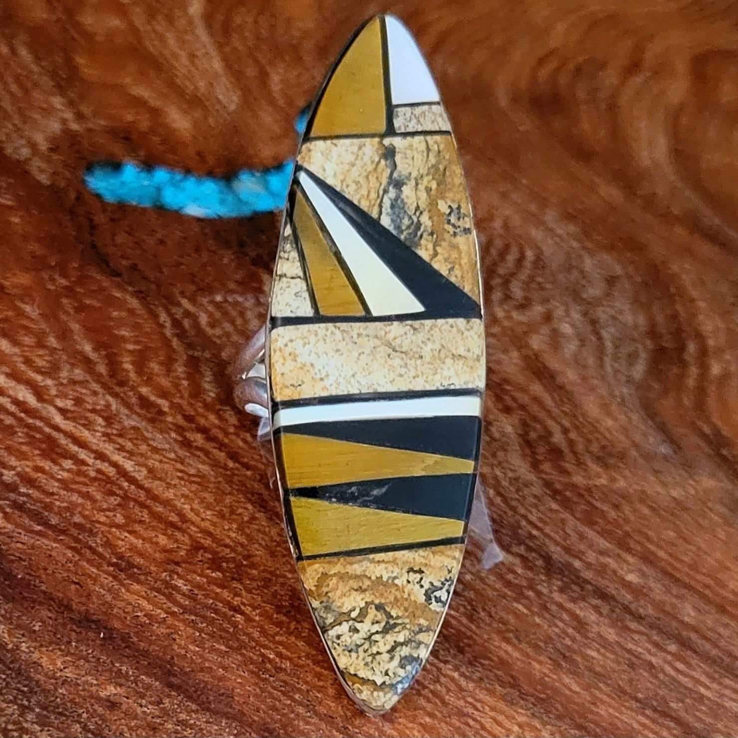 Navajo Multi-Stone Inlay w Earth Tone Colors Ring Front View