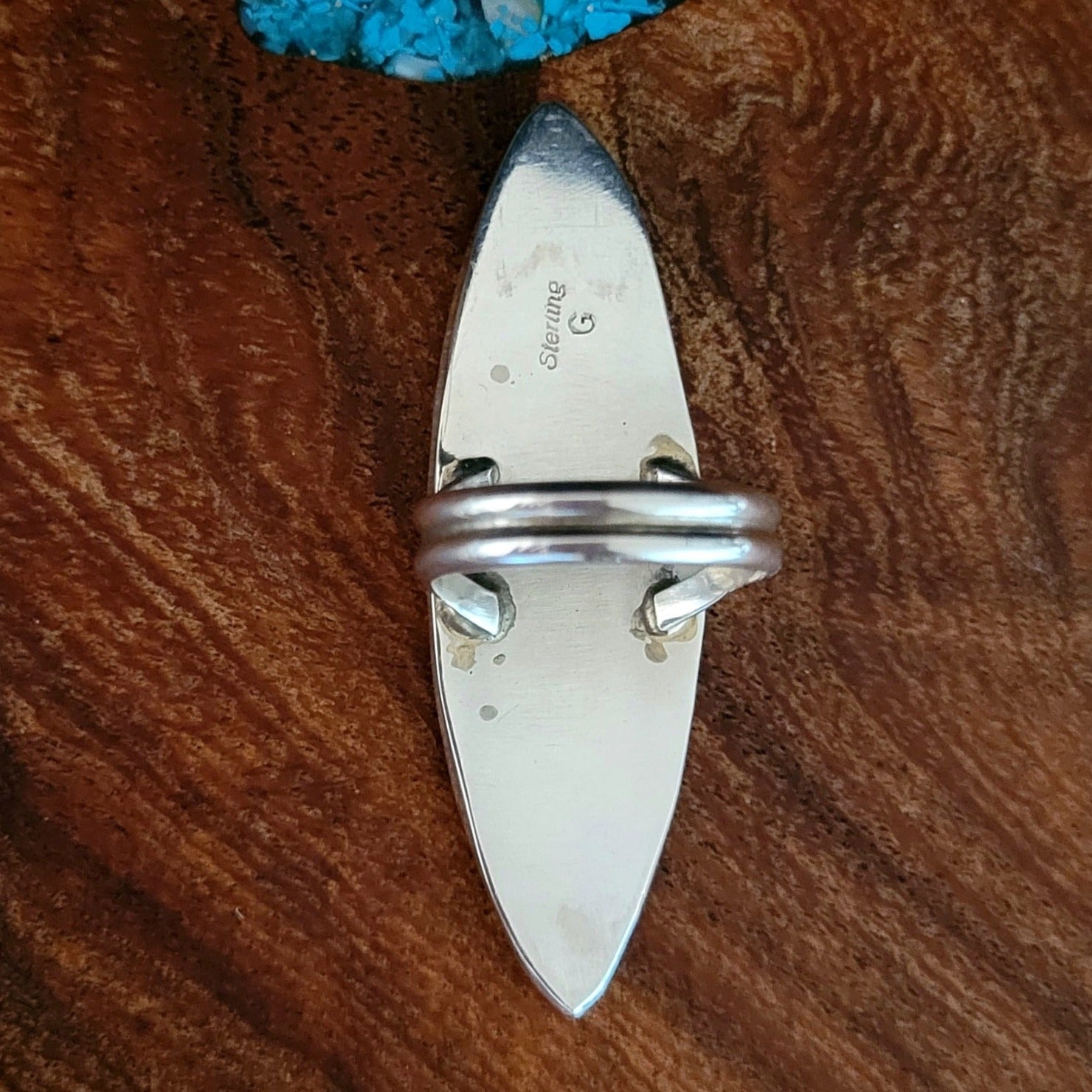 Navajo Multi-Stone Inlay w Earth Tone Colors Ring Back View with Signature
