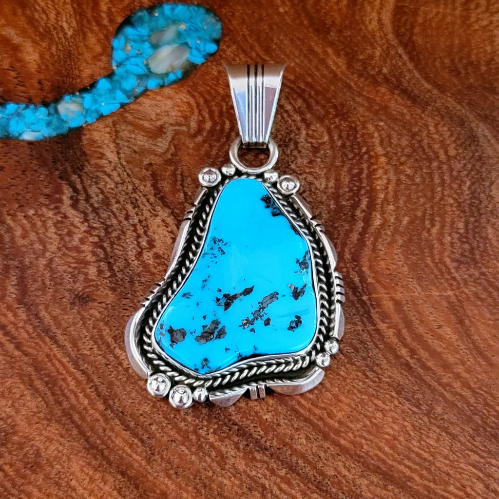 Navajo Made Rough Cut Turquoise Pendant Front View