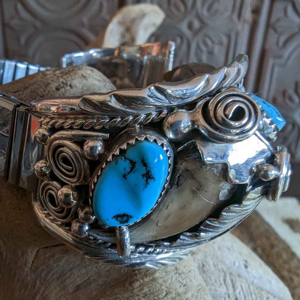 navajo made bear claw sterling silver watch
