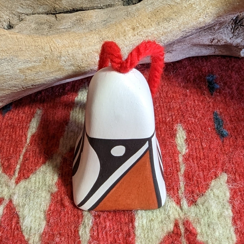 Acoma Pueblo Traditional Symbols Bell Ornament by Artist P. Jim Front View