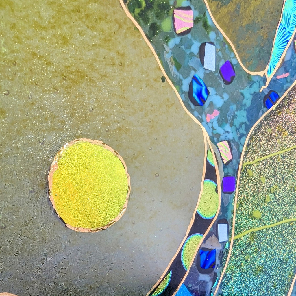 Decorative Glass Plate with Stand by Artist Karen Ehart Detail View