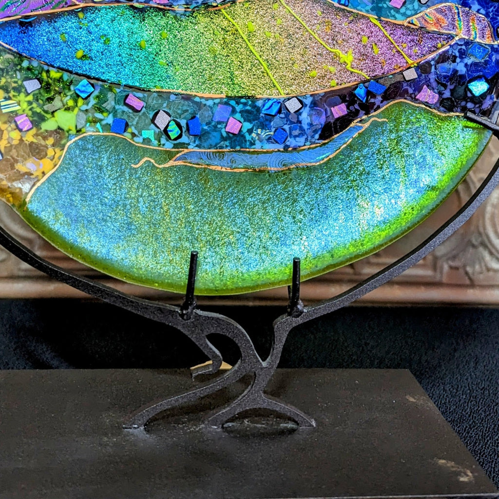 Decorative Glass Plate with Stand by Artist Karen Ehart Stand View