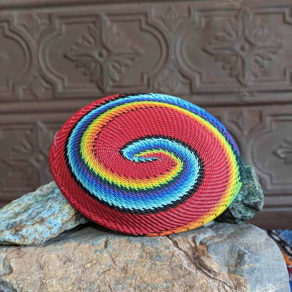 Small Oval Zulu Wire-Wrapped Red Rainbow Basket Back View