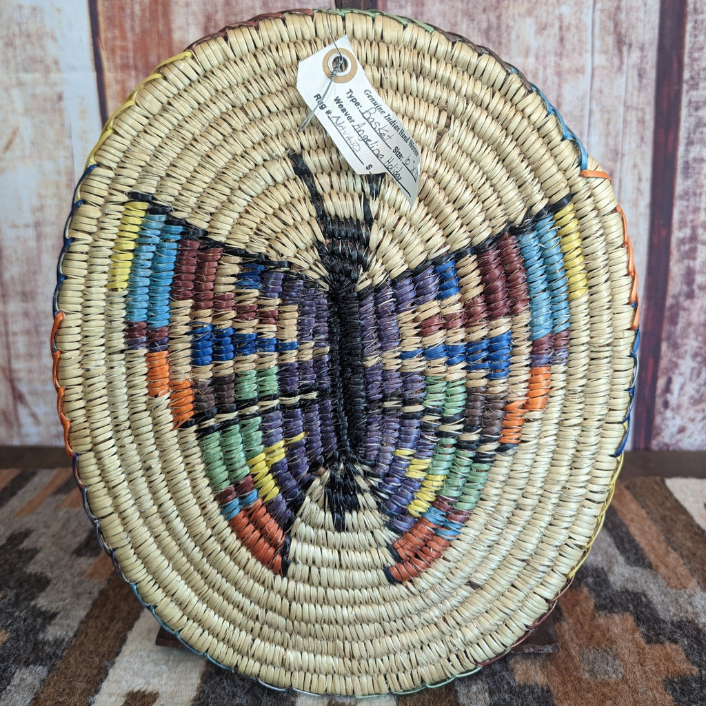 Navajo Handwoven Butterfly Basket by Angelina Holiday Back View