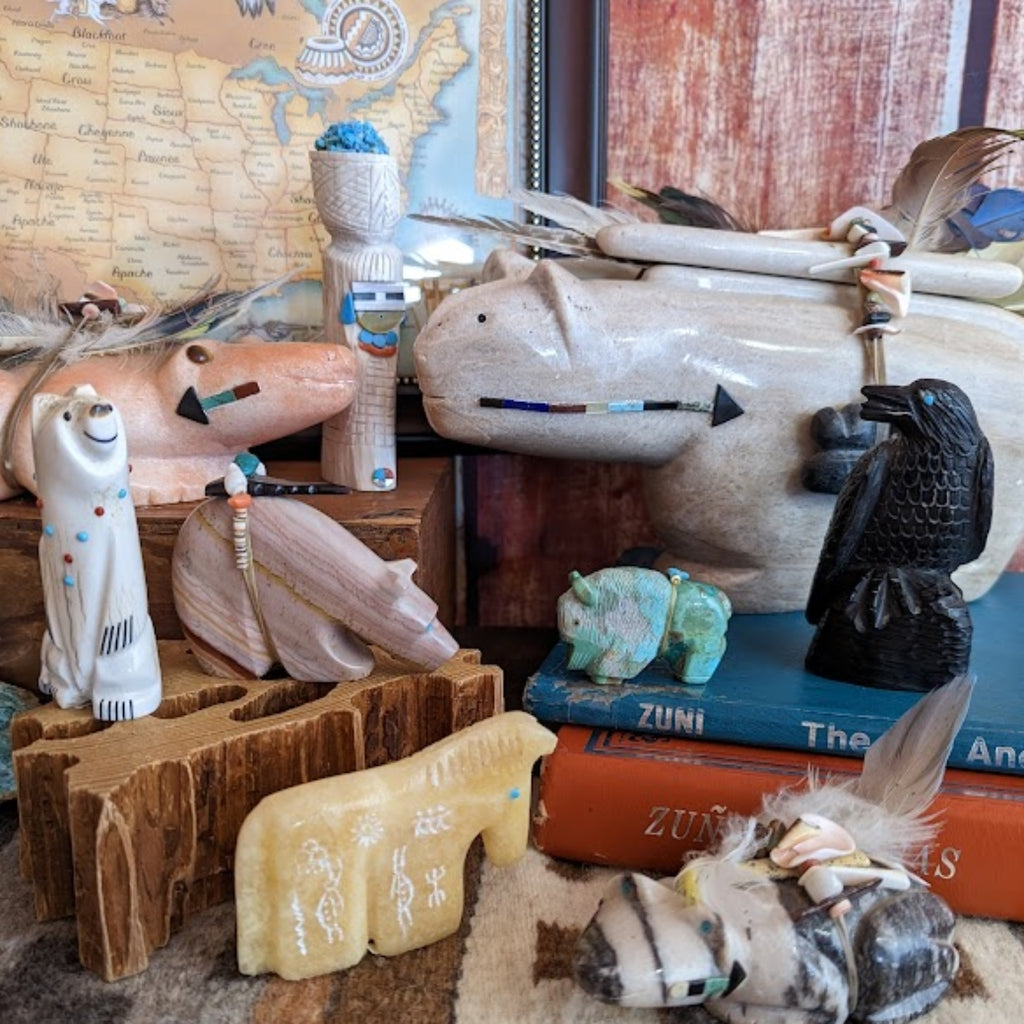 a collection of native american made fetish carvings