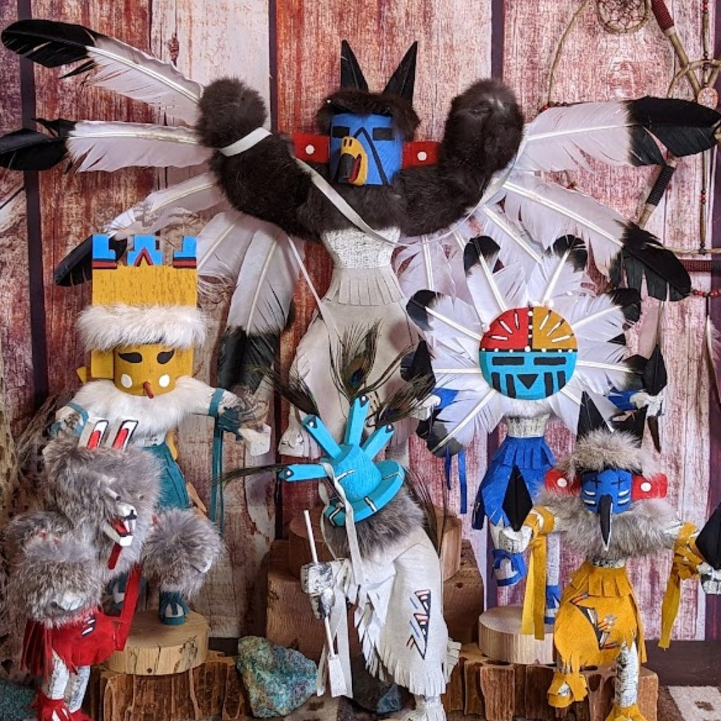 collection of native american kachina dolls