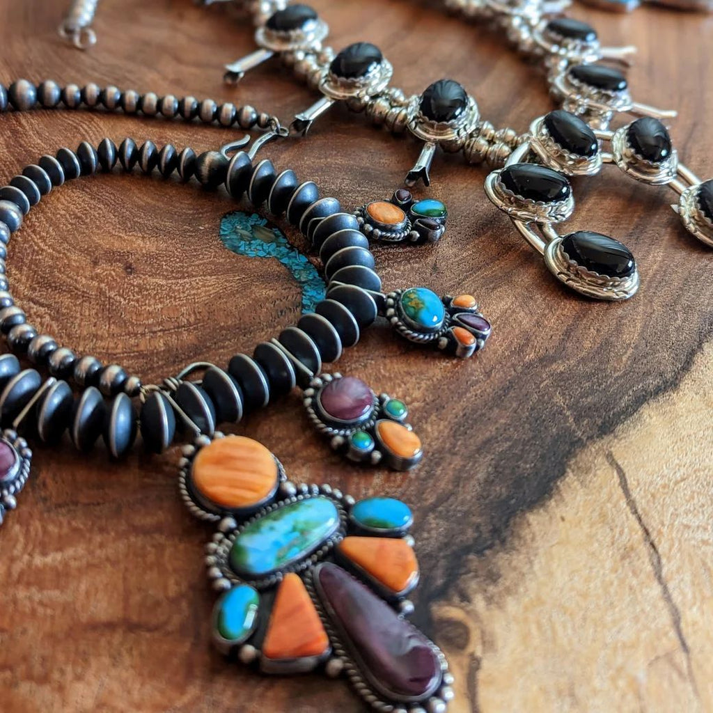 Native American made Necklaces w/ Sterling Silver and turquoise and spiny oyster