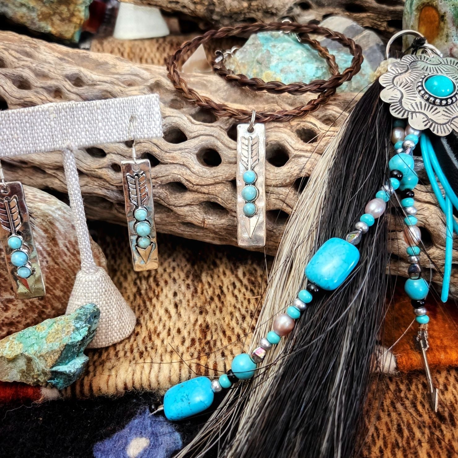 A collection of western style, authentic horse hair jewelry by Cowboy Collectibles.