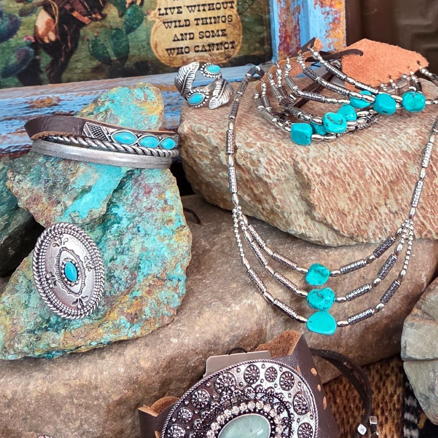 A collection of western style costume jewelry by Cowgirl Confetti