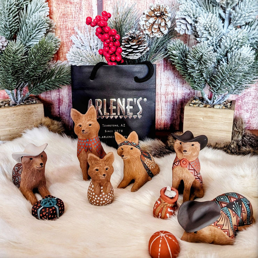 Native American made Coyote nativity set