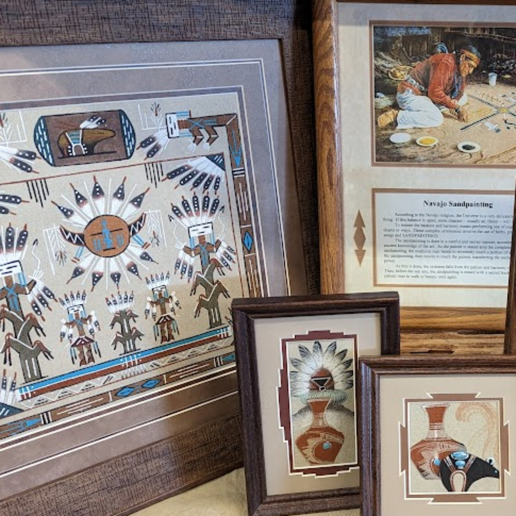 A collection of navajo made sand paintings