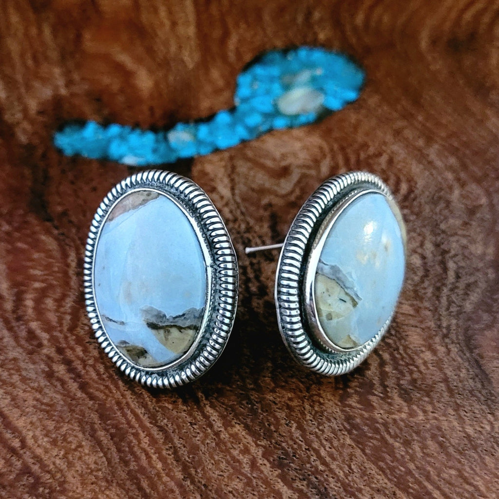 Arizona Blue Opal And Sterling Silver Earrings Front View