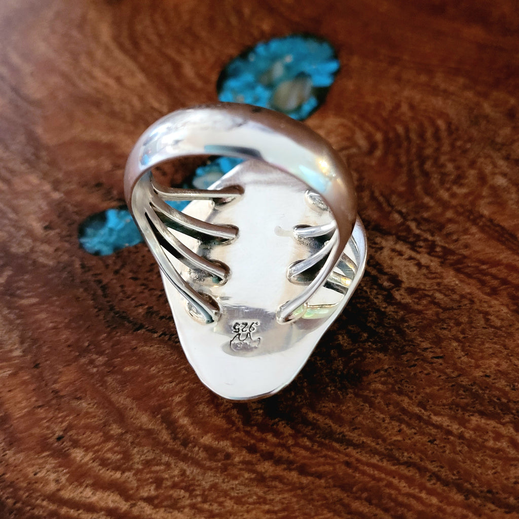 Navajo Made Turquoise And Sterling Silver Ring  Signature View
