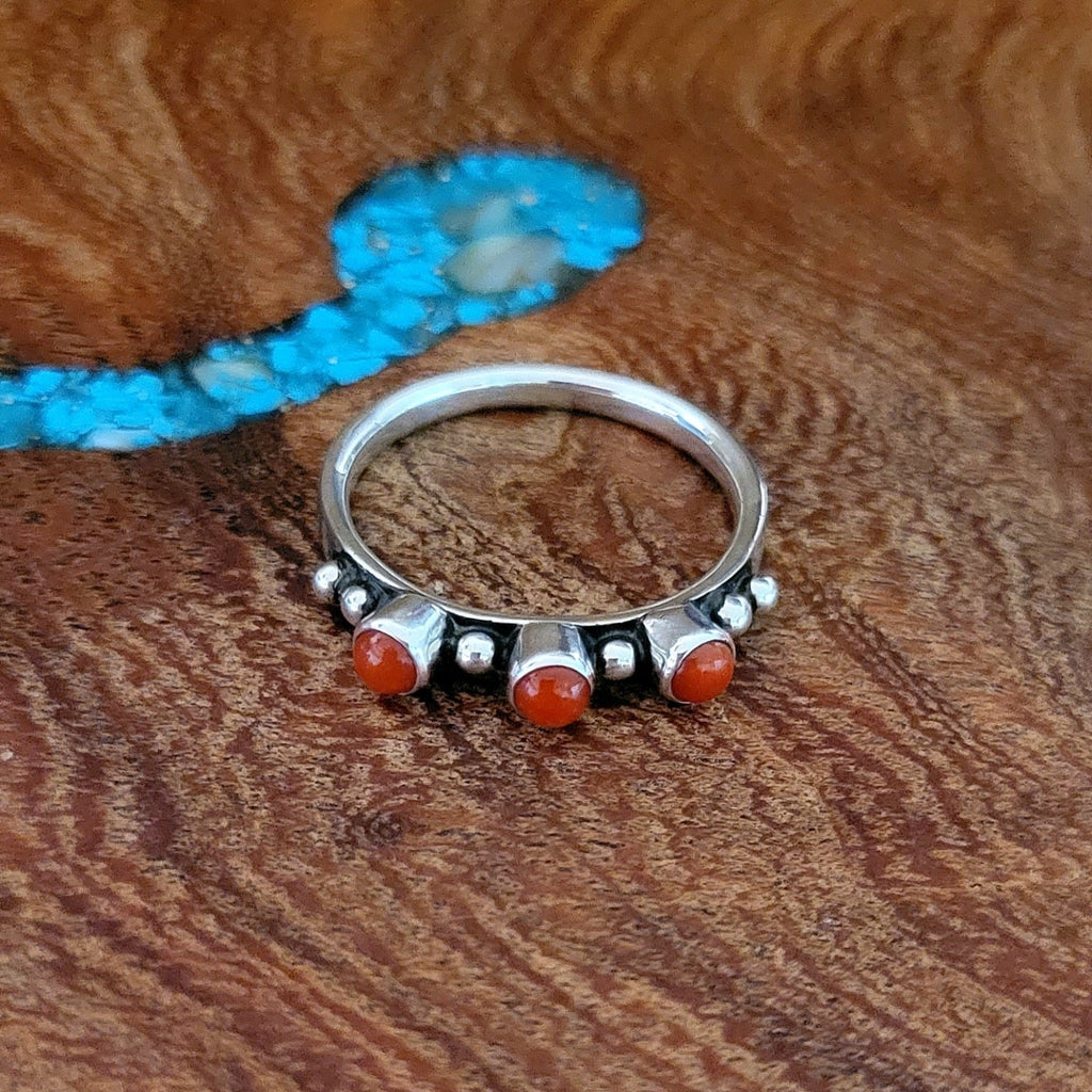 Sterling Silver Red Coral Ring Front View 