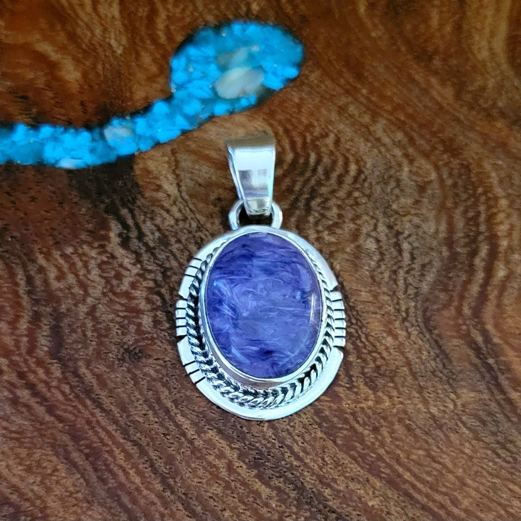 navajo made charoite pendant front view