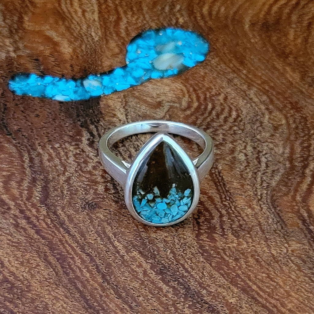 arizona sand and turquoise teardrop sterling silver ring by dune jewelry