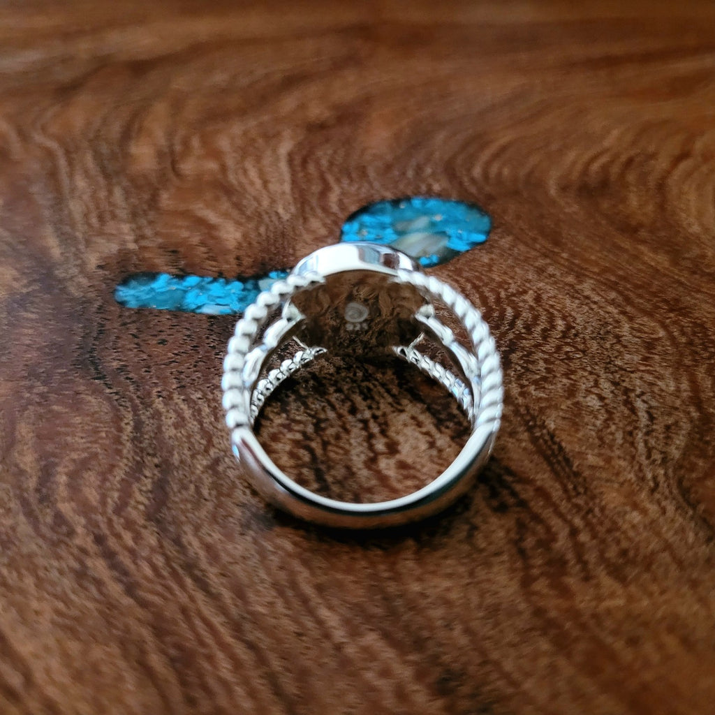 arizona sand and turquoise ring by dune back view