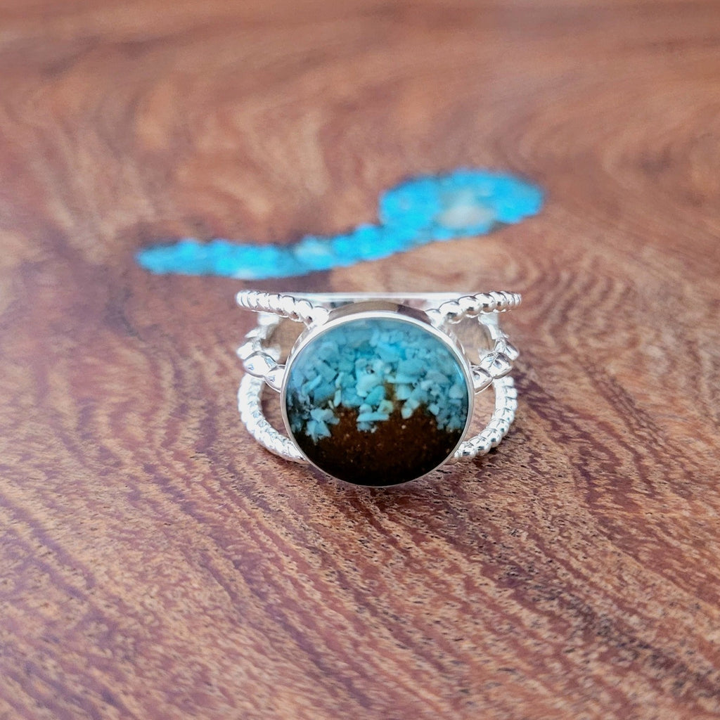 arizona sand and turquoise ring by dune jewelry front view