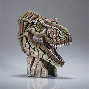T-rex head sculpture on a gray background