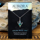 Aurora cactus necklace by LeightWorks, featuring a sparkling crystal pendant with faceted details, in a fun cactus design.
