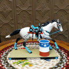 "Blazing Barrels" collectible pony by The Trail of Painted Ponies, featuring detailed hand-painted rodeo-inspired artwork, bold Western designs, and vibrant colors.