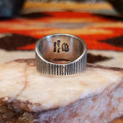 Sterling silver ring with ridged band and Blue Ridge turquoise set in the raised bezel.