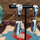 Sterling silver earrings with white buffalo stones set in bezels.