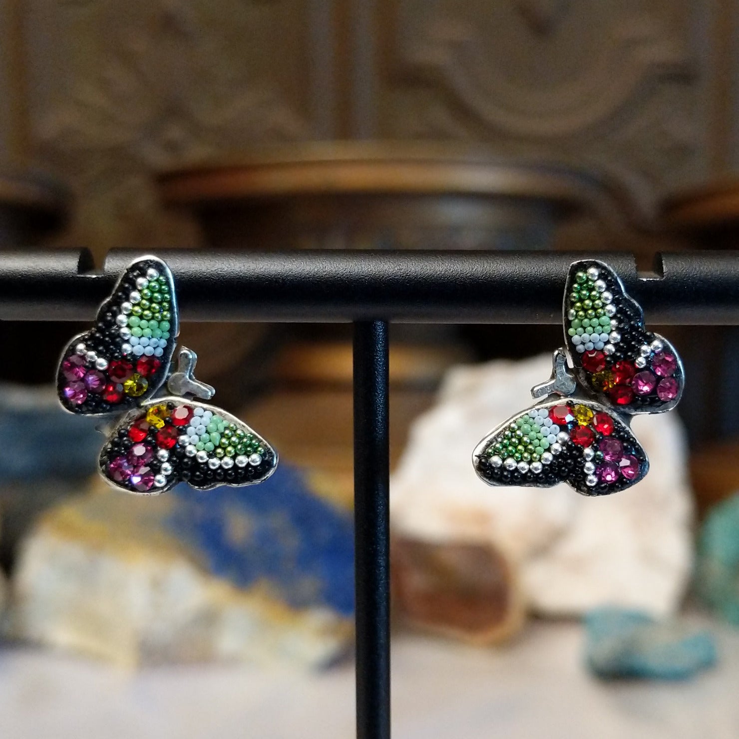 Sterling silver butterfly earrings with Austrian crystal.
