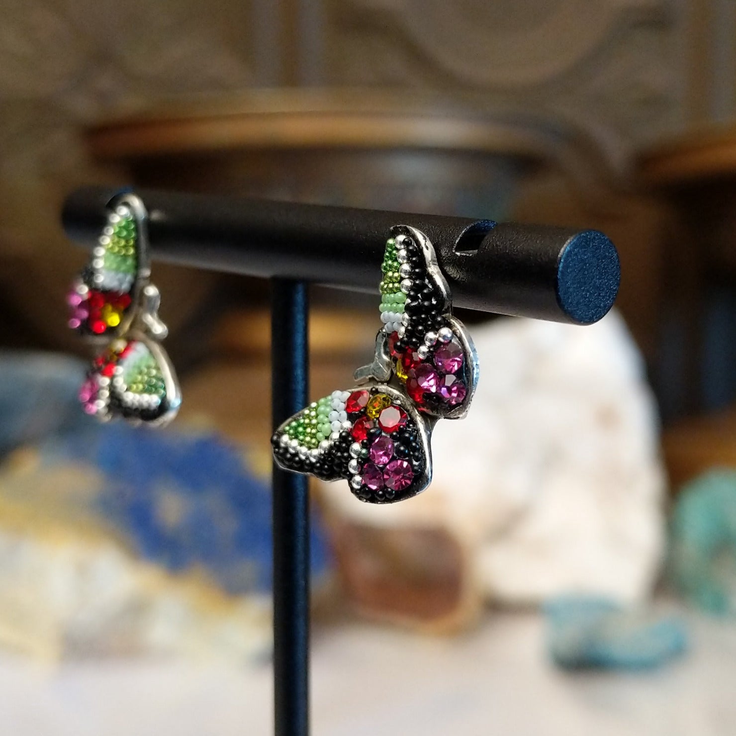 Sterling silver butterfly earrings with Austrian crystal.