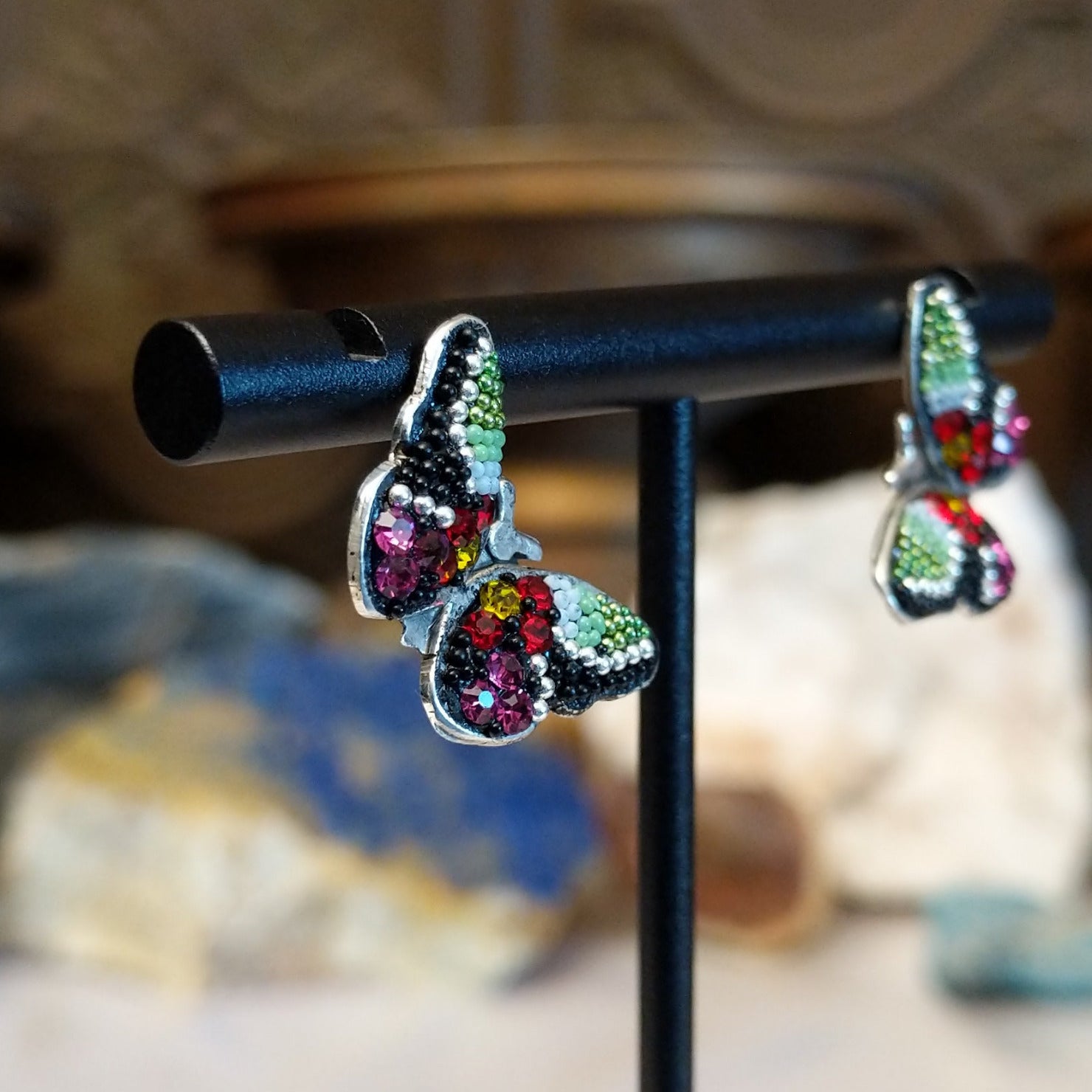 Sterling silver butterfly earrings with Austrian crystal.