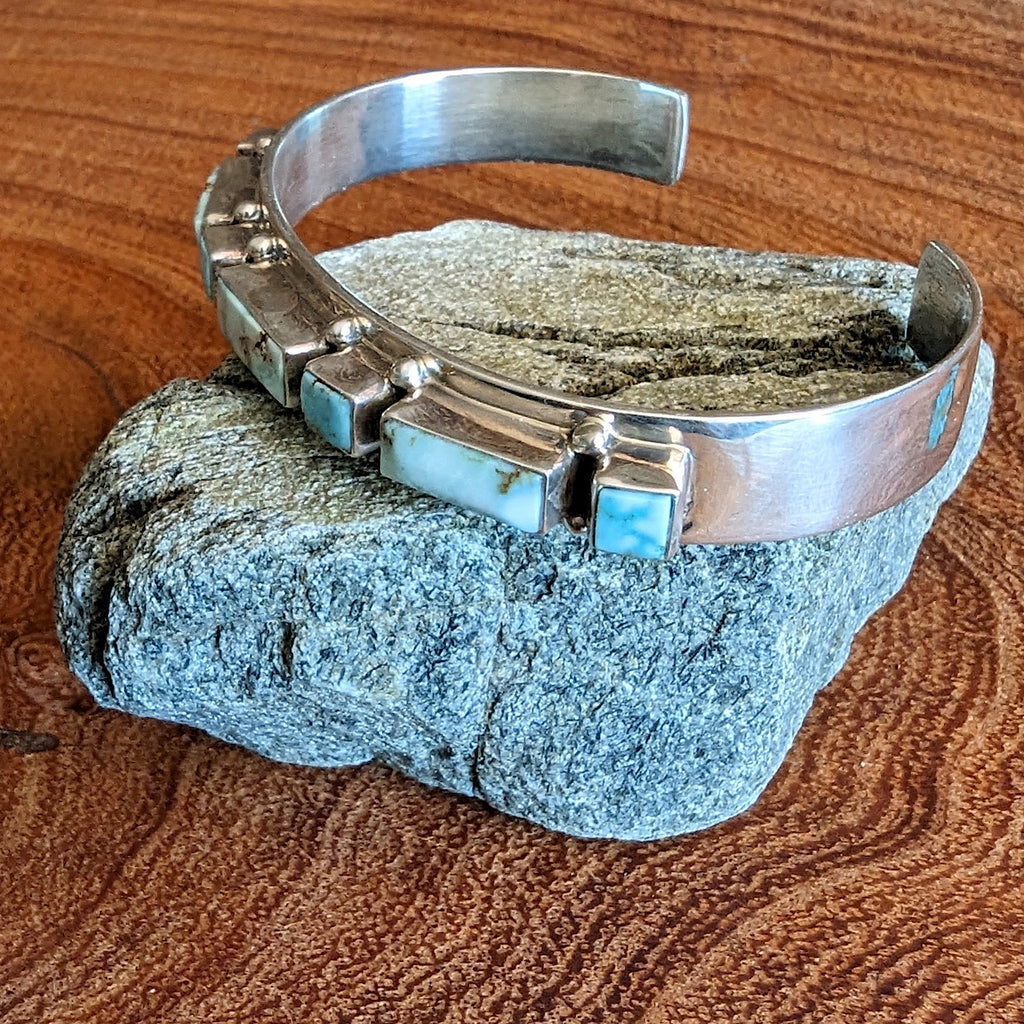 Top Left View of Sterling Silver Dry Creek Cuff by Navajo Artist Juan Willie GJ-BRC-0024