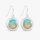 Round drop earrings from Dune Jewelry, featuring turquoise and sand from the San Pedro River!