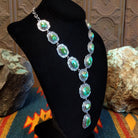 Necklace with Sonoran Gold turquoise set in sterling silver bezels, framed by twisted rope and frilled-edge settings.