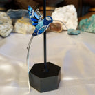 Sterling silver hummingbird pendant with blue Austrian crystals.