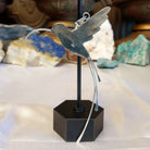 Sterling silver hummingbird pendant with blue Austrian crystals.