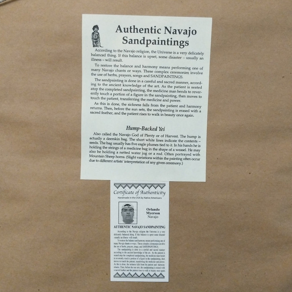 A close-up of the authentication tag, and information tag about the painting.