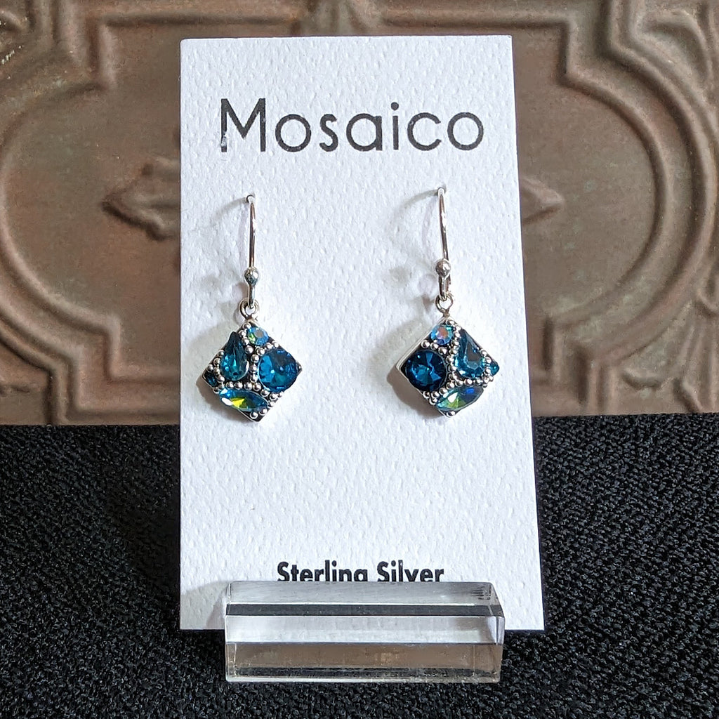 Blue Small Square Dangling Earrings