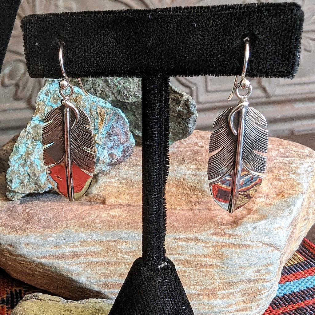 Front Sterling Silver Feather Earrings View